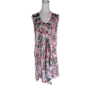 Poleci Pink Gray Artsy Color stroke Flowy Sheath Dress Silk Size 12